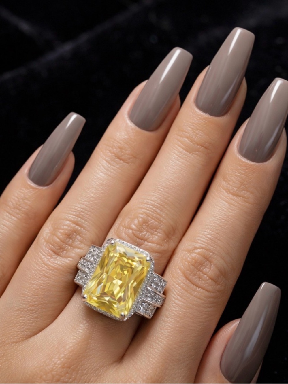 Stunning Canary Yellow CZ Halo Cocktail Ring – S925 Sterling Silver | Size 6